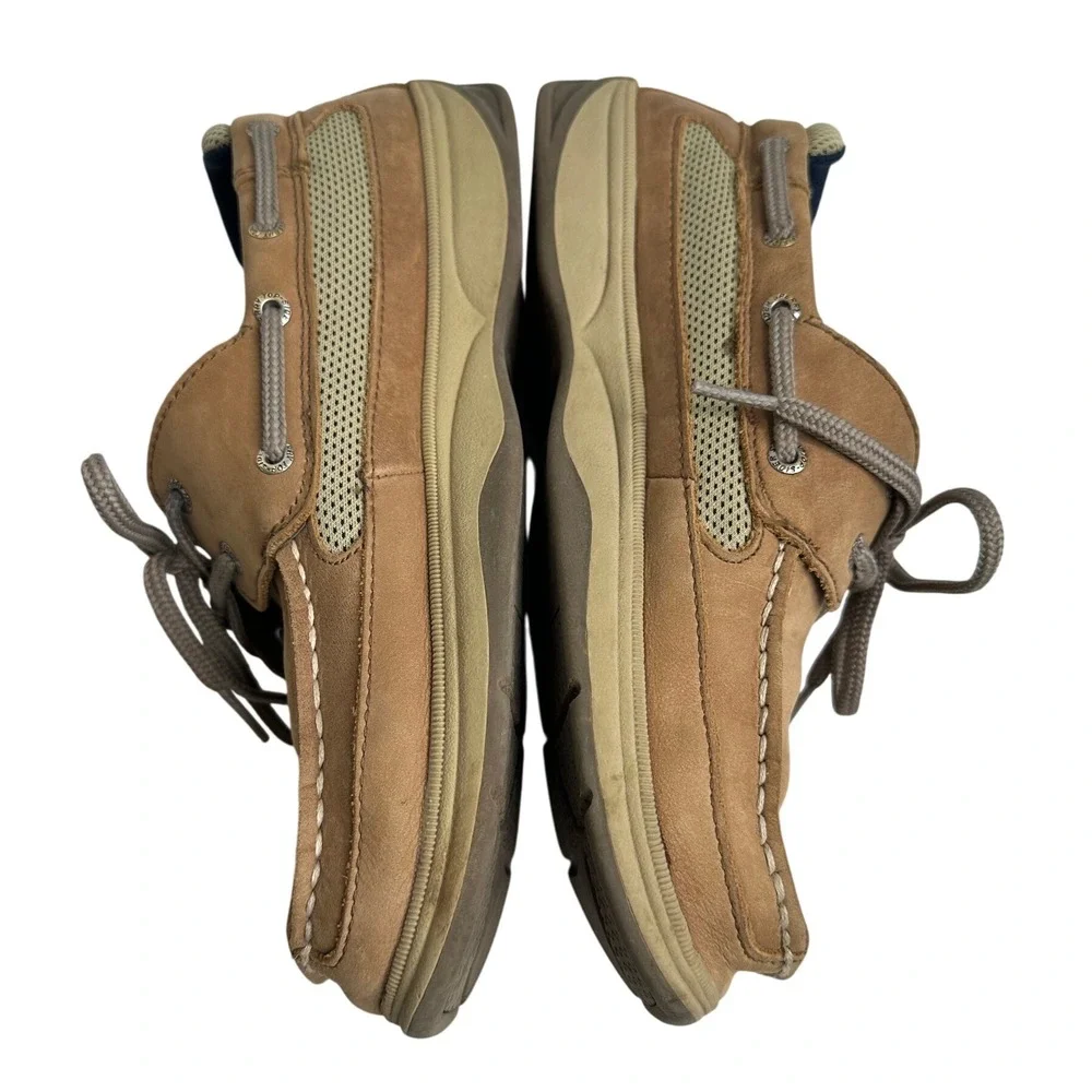 Sperry YB46122A Kids' Size 7 Dark Tan/Navy Leather‎ Lanyard Boat Shoes Church